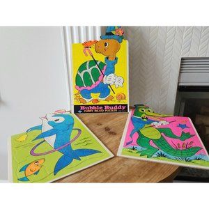 Vintage Set of 3 Warren Built-Rite Puzzles Sta-N-Place Furry Inlaid Tray Puzzles